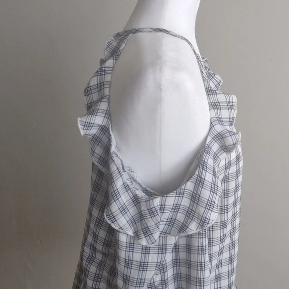 Gilly off-the-shoulder top with sleeves. Size S Blue/white plaid. 100% polyester - Picture 3 of 8